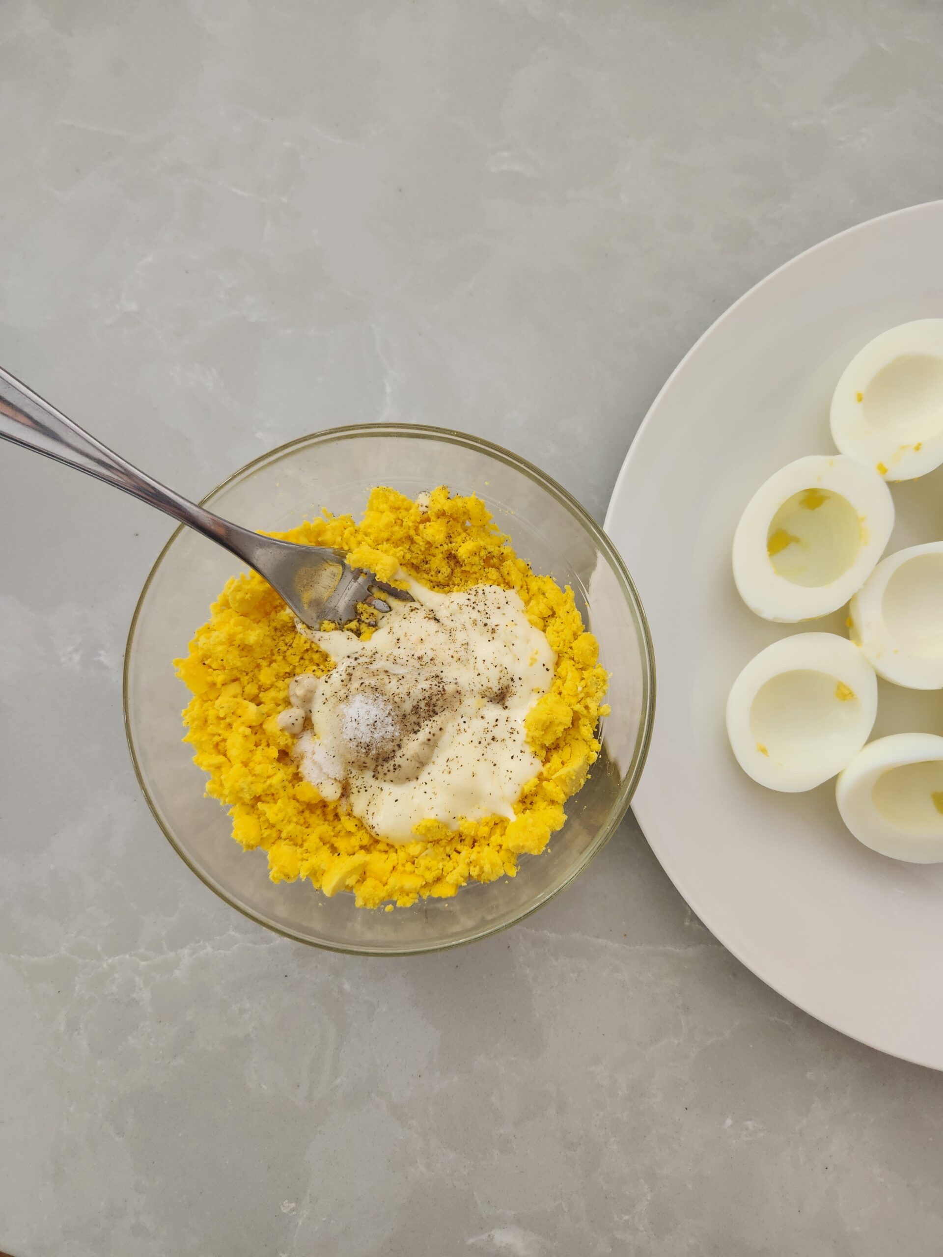 deviled egg ingredients in a bowl