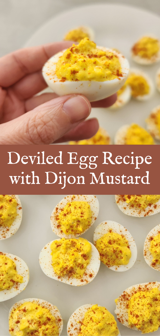 deviled egg recipe with dijon mustard pinterest pin image