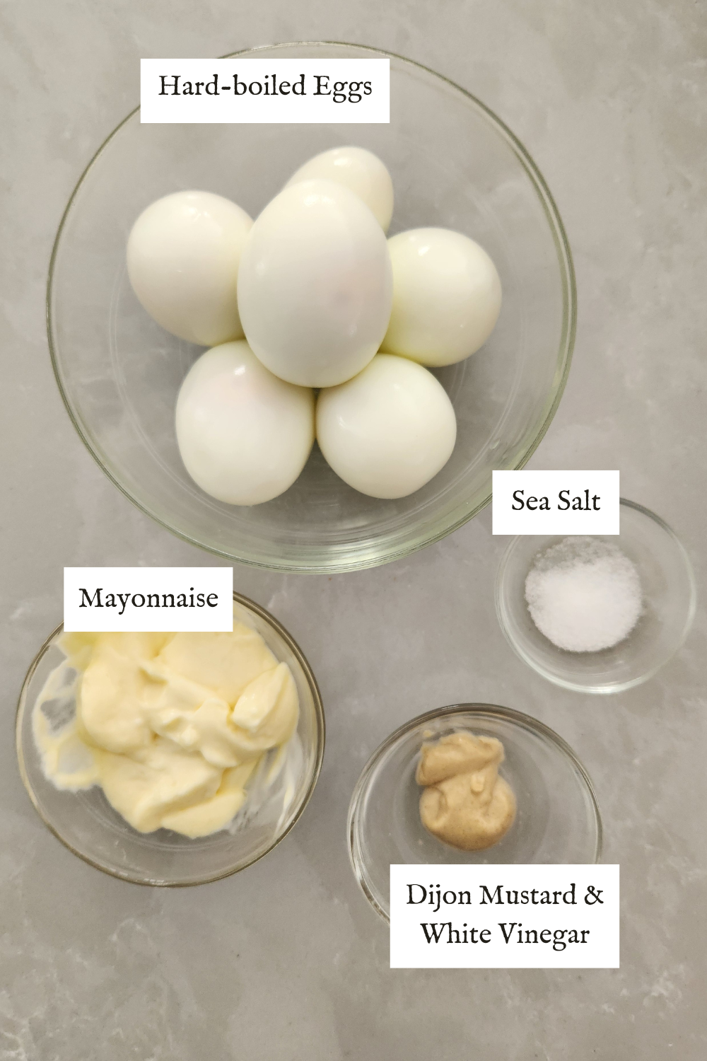 ingredients for deviled egg recipe with Dijon mustard