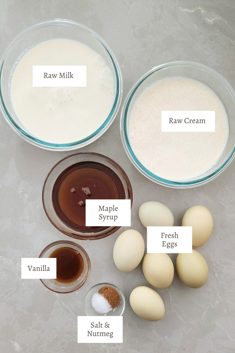 ingredients for raw milk eggnog on a counter