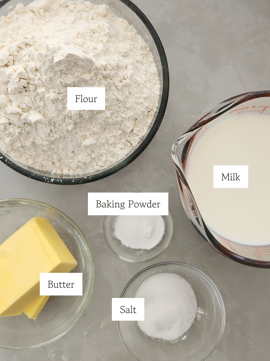 ingredients for homemade flour tortillas with butter
