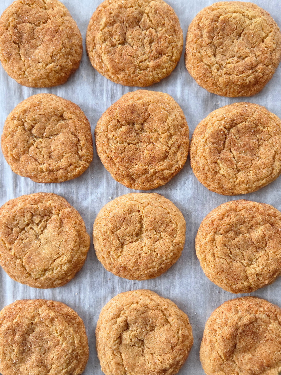 Fresh milled flour snickerdoodles baked until golden brown with crisp edges and cinnamon sugar topping.