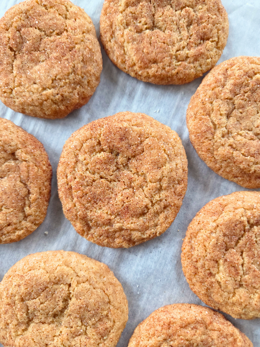 Soft and chewy snickerdoodle cookies made with freshly milled flour and rolled in cinnamon sugar.