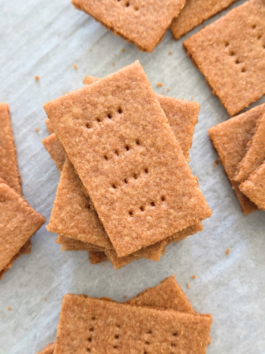 Homemade fresh milled flour graham crackers made with soft white wheat and honey.