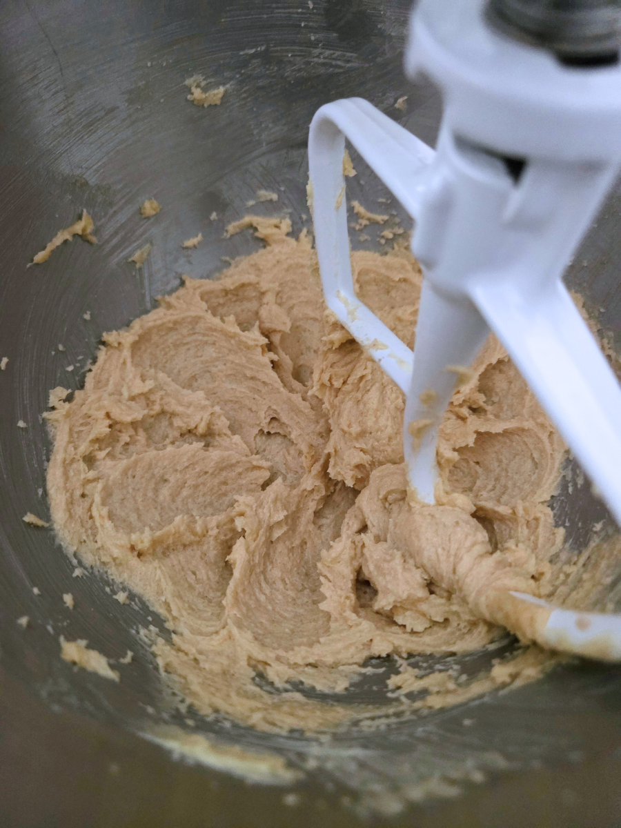 Butter, brown sugar, honey, and vanilla creamed together until light and fluffy
