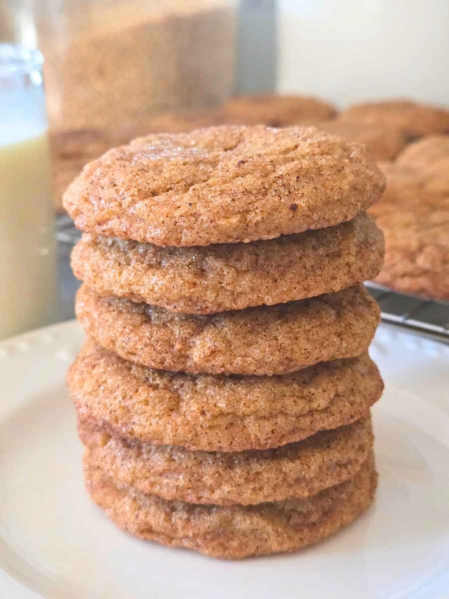 Stack of soft and chewy fresh milled flour pumpkin snickerdoodles
