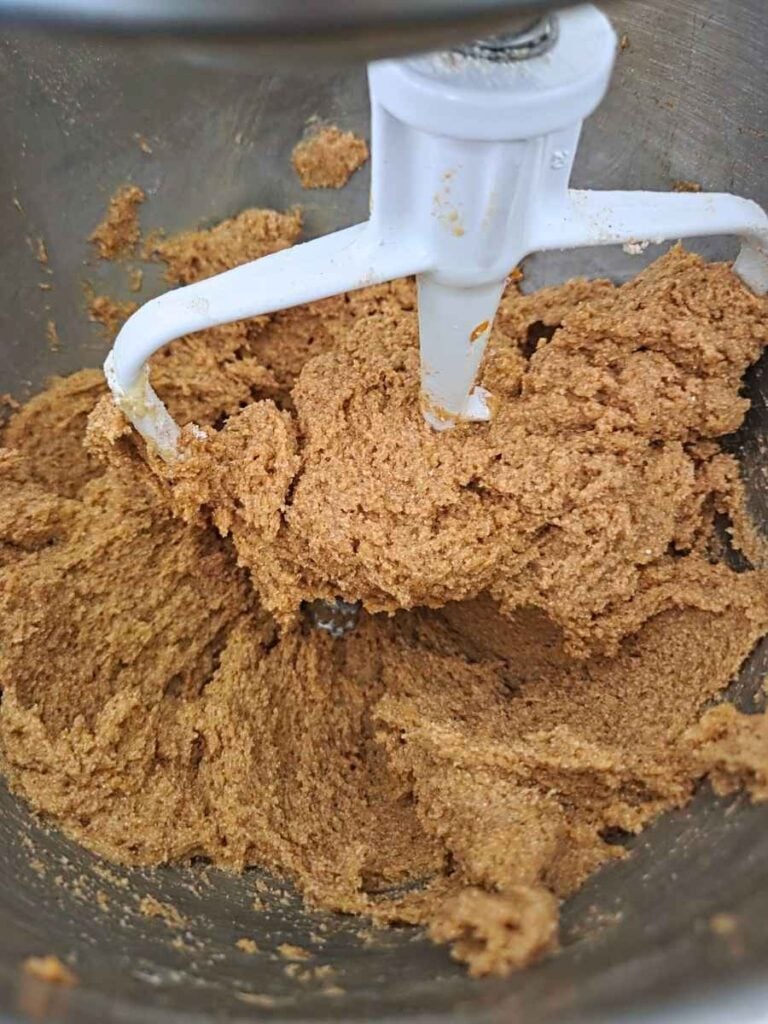 Pumpkin cookie dough mixed until thick and evenly combined.